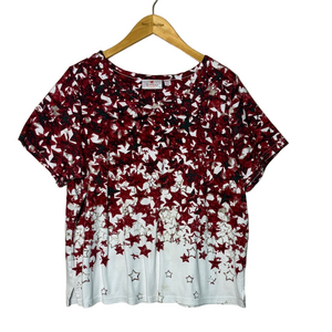 QUACKER FACTORY Women XL Red White Stars Adorned Short Sleeve Tunic Top